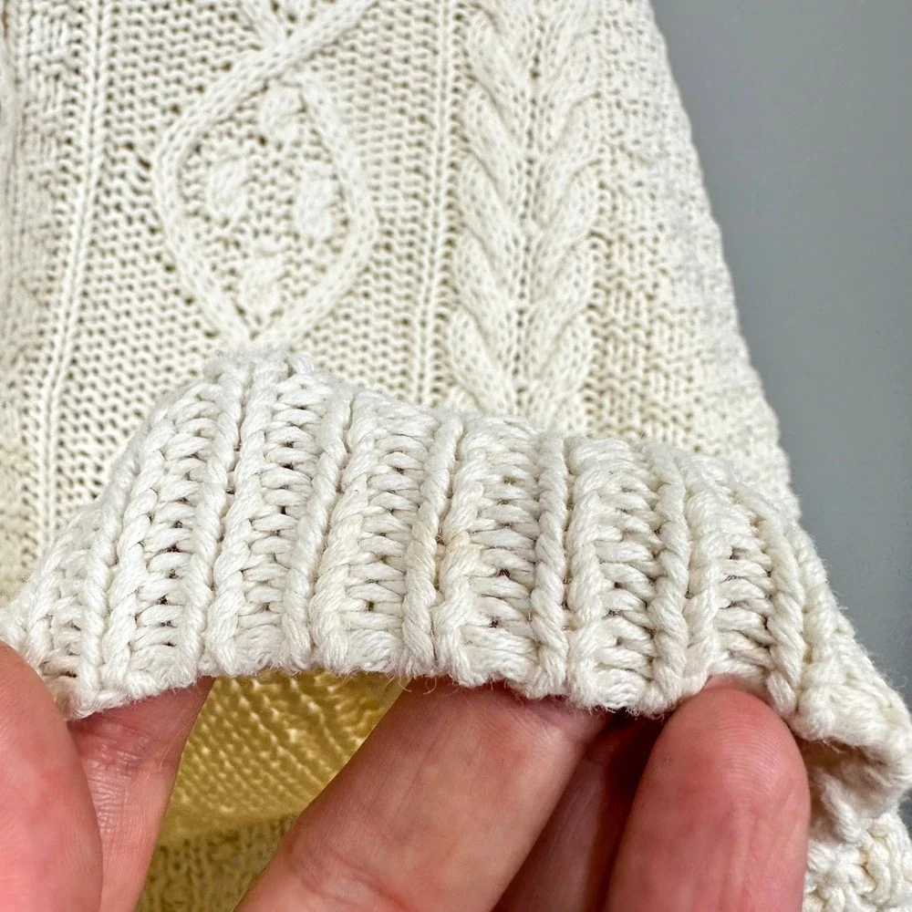 Vintage Lydia Jane Sweater Womens L Cream Hand Knitted Cable Henley Ramie Cotton - Picture 4 of 13